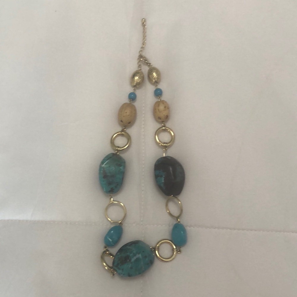 Multicolored Gold Beaded Necklace with Stones